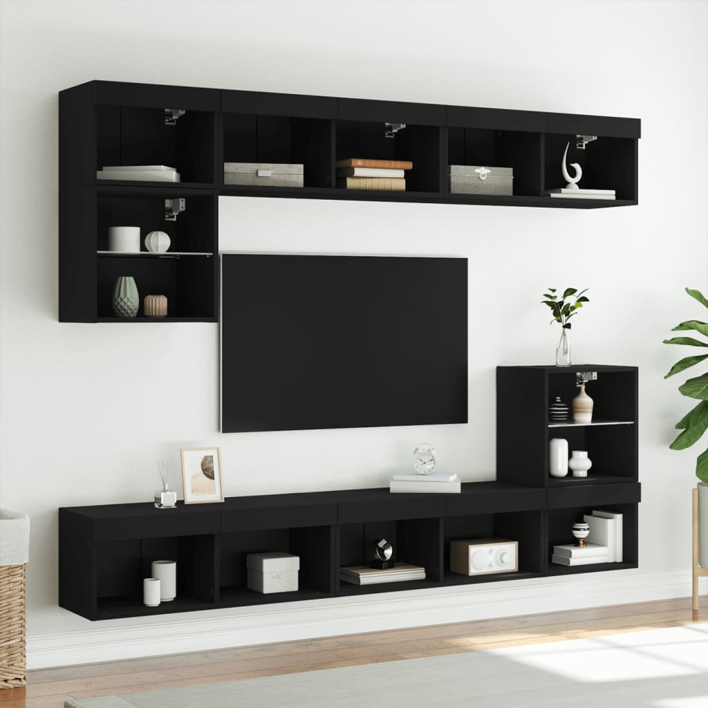 TV-skabe med LED lys 2 stk Sort 80x30x30 cm