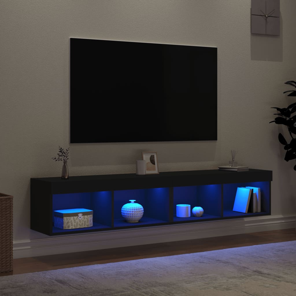 TV-skabe med LED lys 2 stk Sort 80x30x30 cm