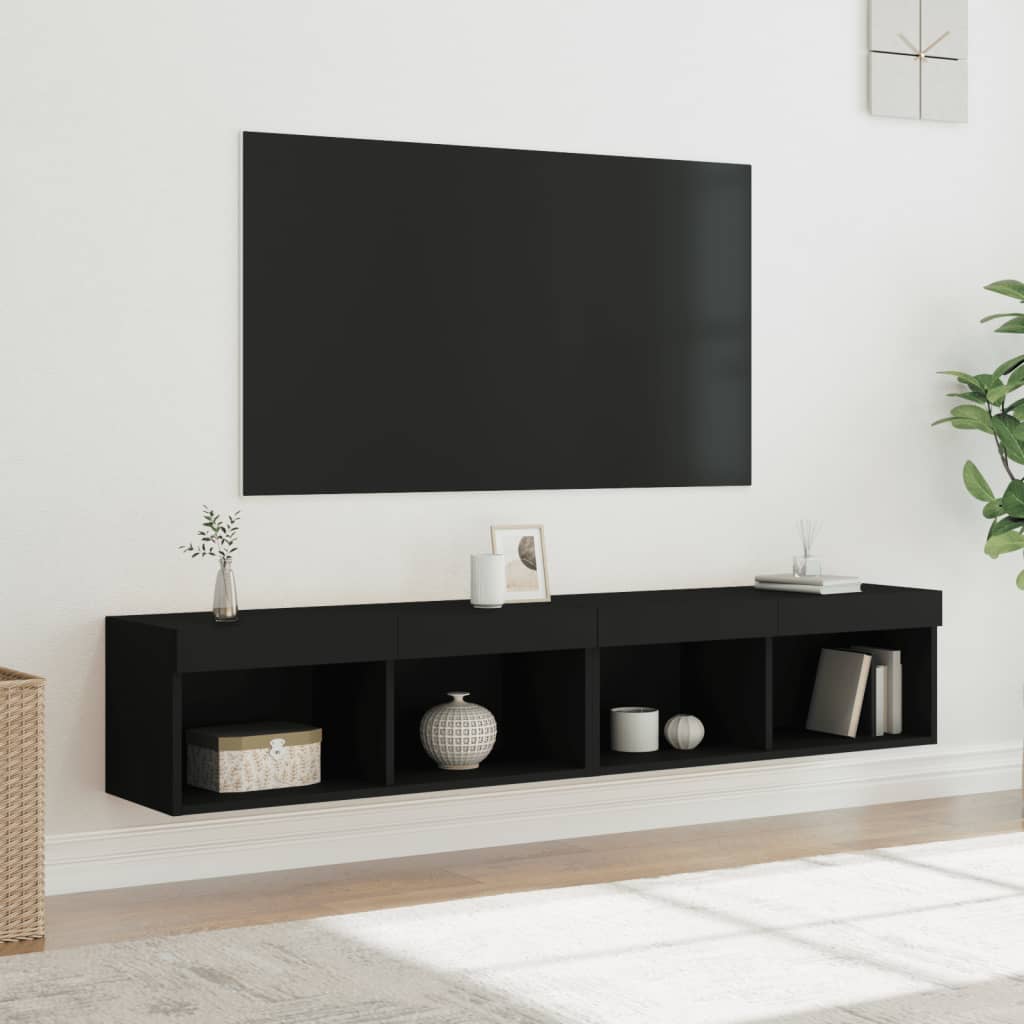 TV-skabe med LED lys 2 stk Sort 80x30x30 cm