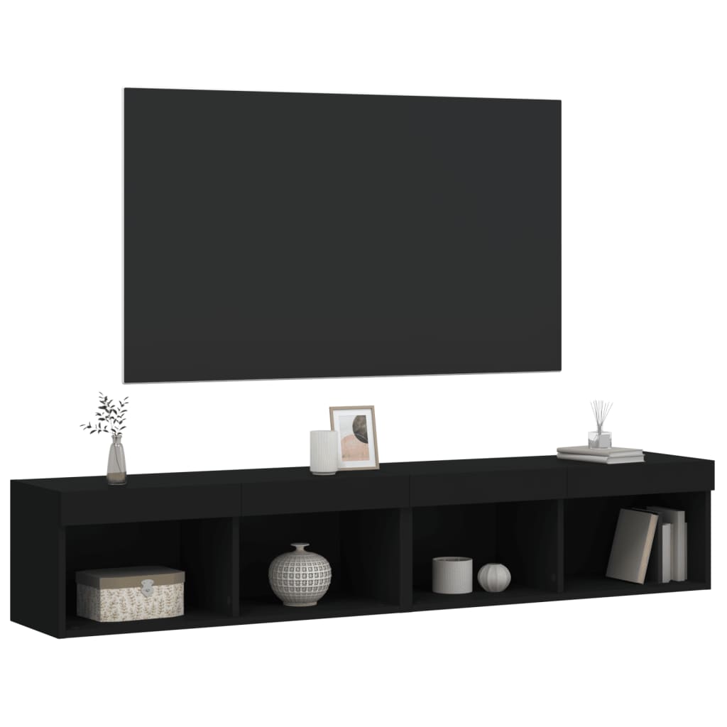 TV-skabe med LED lys 2 stk Sort 80x30x30 cm