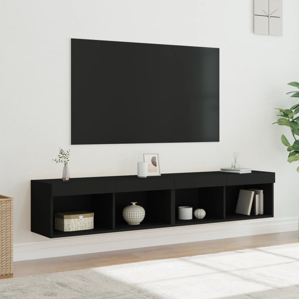 TV-skabe med LED lys 2 stk Sort 80x30x30 cm