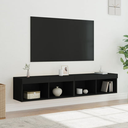 TV-skabe med LED lys 2 stk Sort 80x30x30 cm