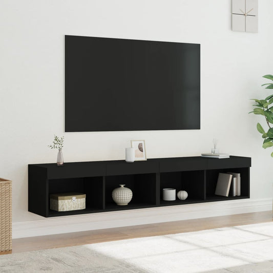 TV-skabe med LED lys 2 stk Sort 80x30x30 cm