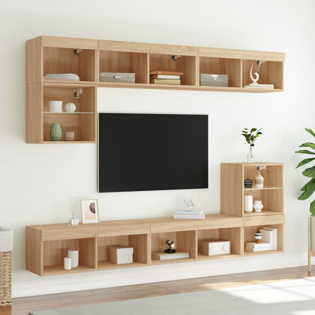 TV-skabe med LED lys 2 stk Sonoma eg 80x30x30 cm