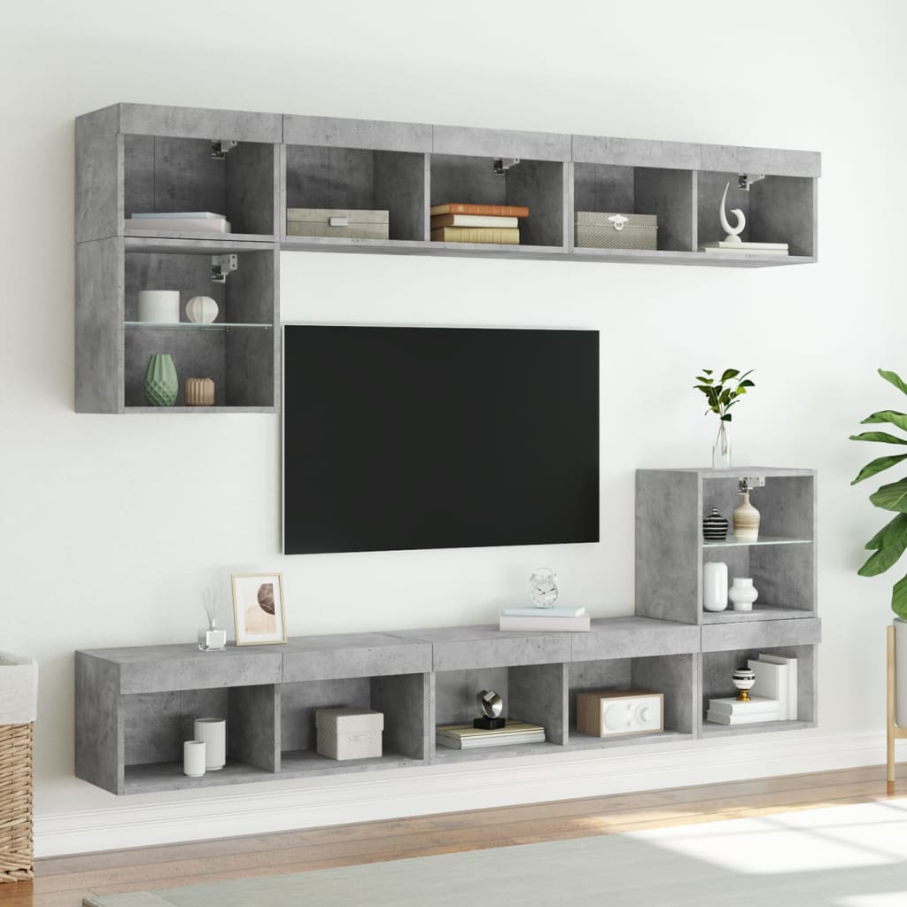 TV-skabe med LED-lys 2 stk Betongrå 80x30x30 cm