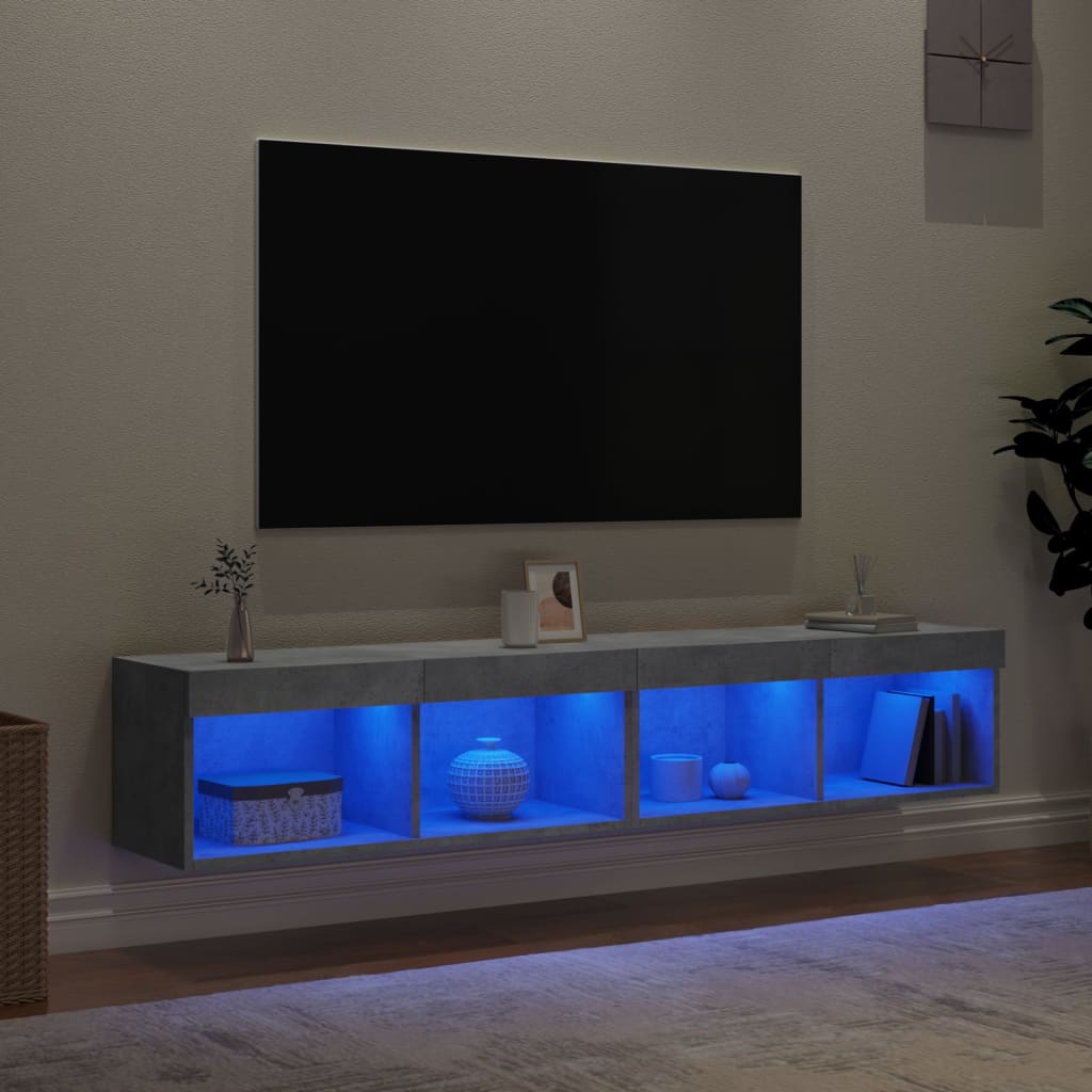 TV-skabe med LED-lys 2 stk Betongrå 80x30x30 cm