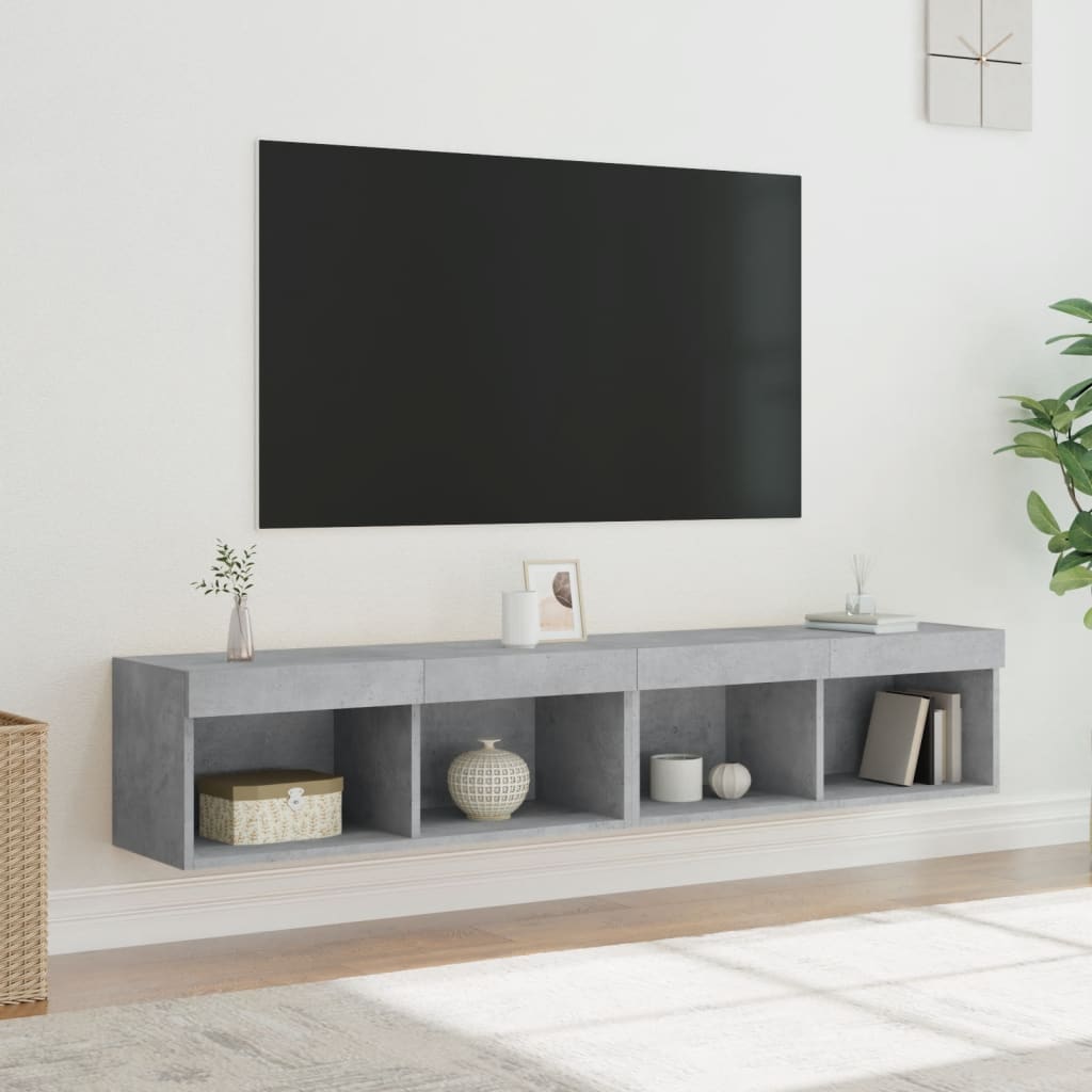 TV-skabe med LED-lys 2 stk Betongrå 80x30x30 cm