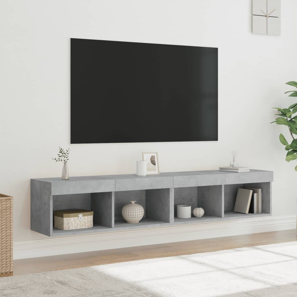 TV-skabe med LED-lys 2 stk Betongrå 80x30x30 cm