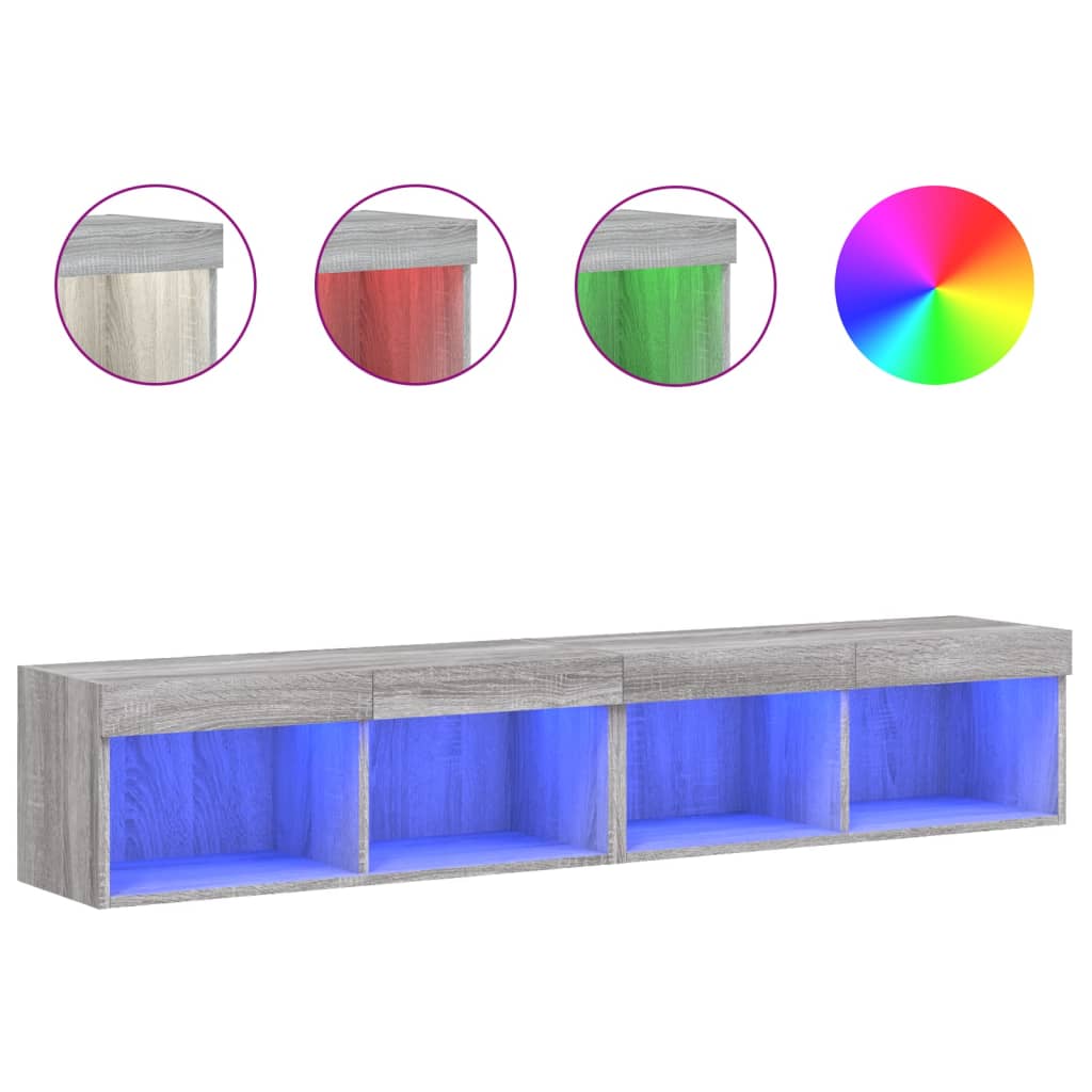 TV-skabe med LED lys 2 stk Grå Sonoma 80x30x30 cm