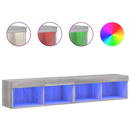 TV-skabe med LED lys 2 stk Grå Sonoma 80x30x30 cm