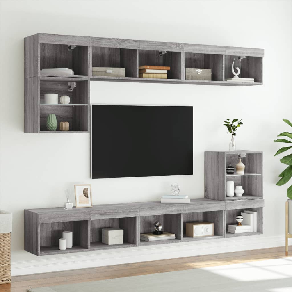 TV-skabe med LED lys 2 stk Grå Sonoma 80x30x30 cm