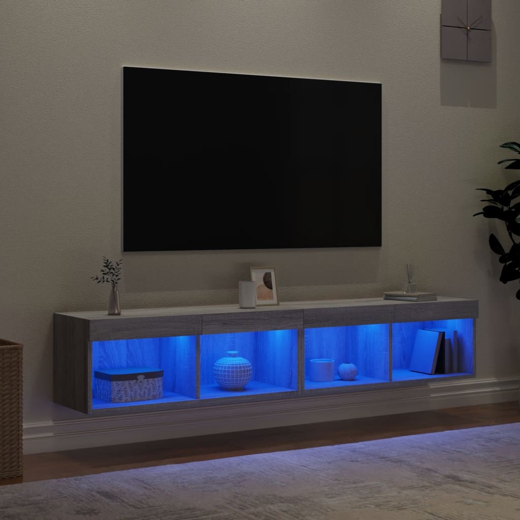 TV-skabe med LED lys 2 stk Grå Sonoma 80x30x30 cm