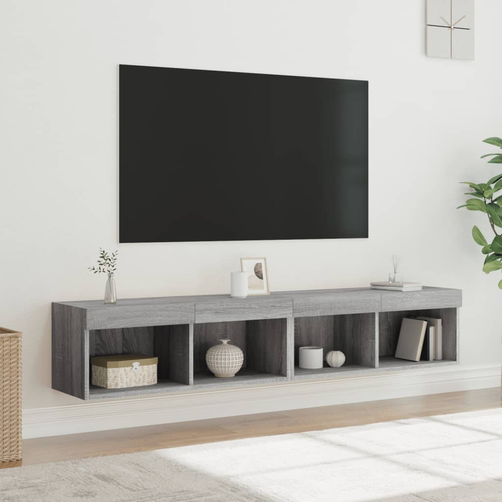 TV-skabe med LED lys 2 stk Grå Sonoma 80x30x30 cm