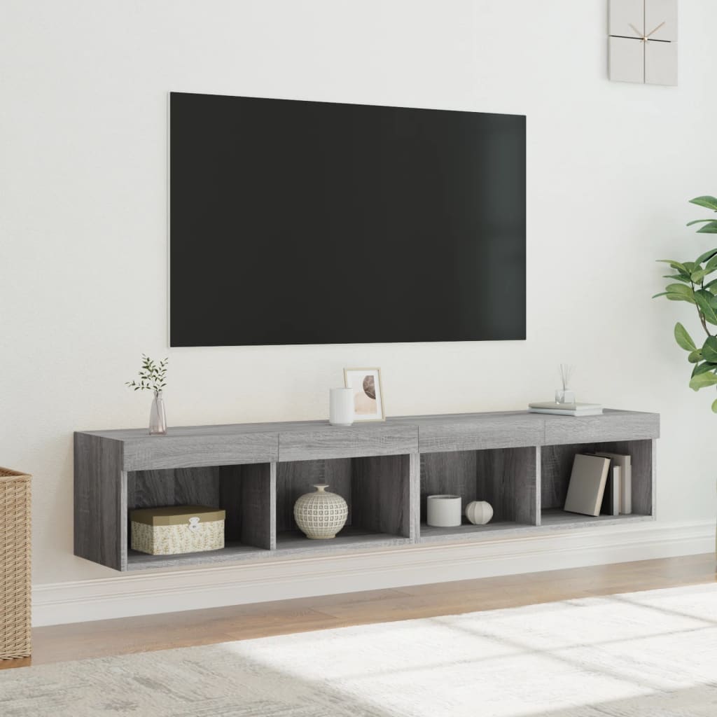 TV-skabe med LED lys 2 stk Grå Sonoma 80x30x30 cm