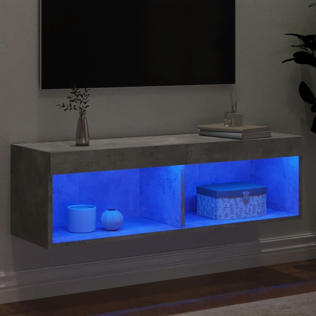 TV-Schrank mit LED-Leuchten Betongrau 100x30x30 cm