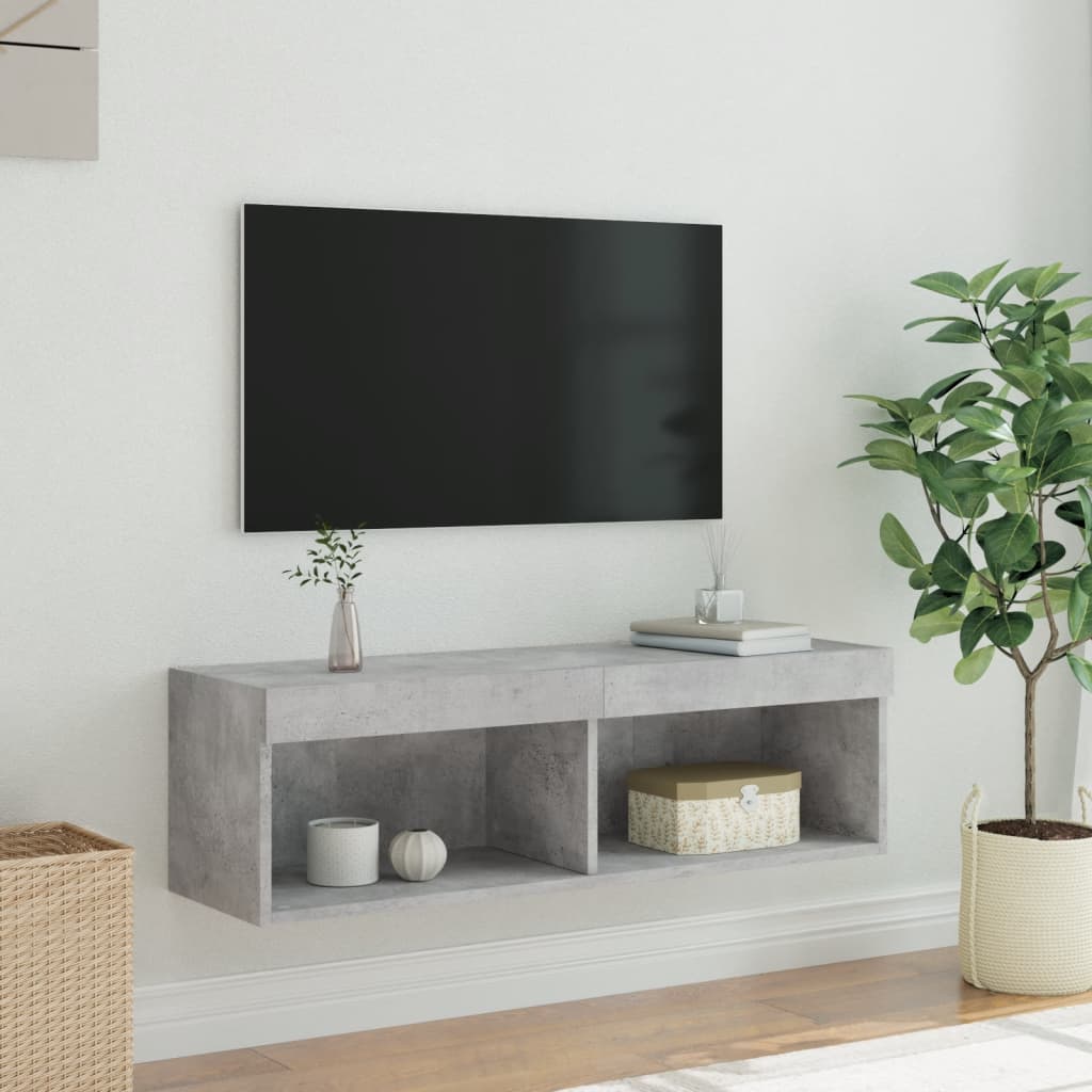 TV-Schrank mit LED-Leuchten Betongrau 100x30x30 cm