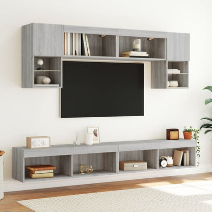 TV-Schränke mit LED-Leuchten 2 Stk. Grau Sonoma 100x30x30 cm