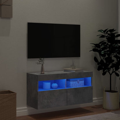 TV-Wandschrank mit LED-Leuchten Betongrau 80x30x40 cm