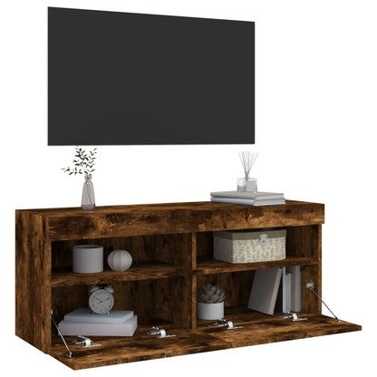 TV-Wandschrank mit LED-Leuchten Räuchereiche 100x30x40 cm