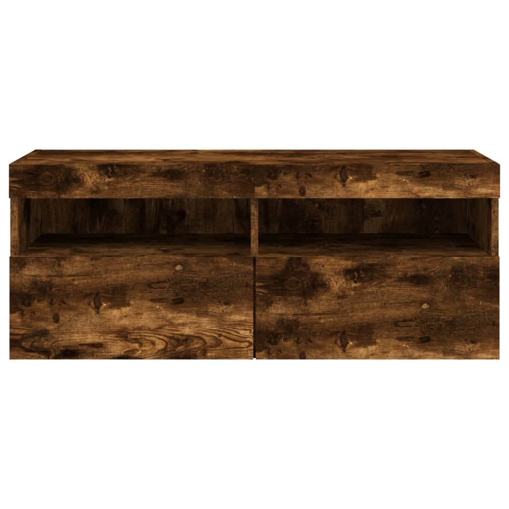 TV-Wandschrank mit LED-Leuchten Räuchereiche 100x30x40 cm