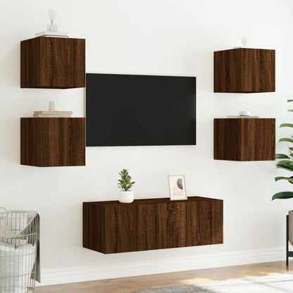 TV overskabe med LED lys 2 stk Brun eg look