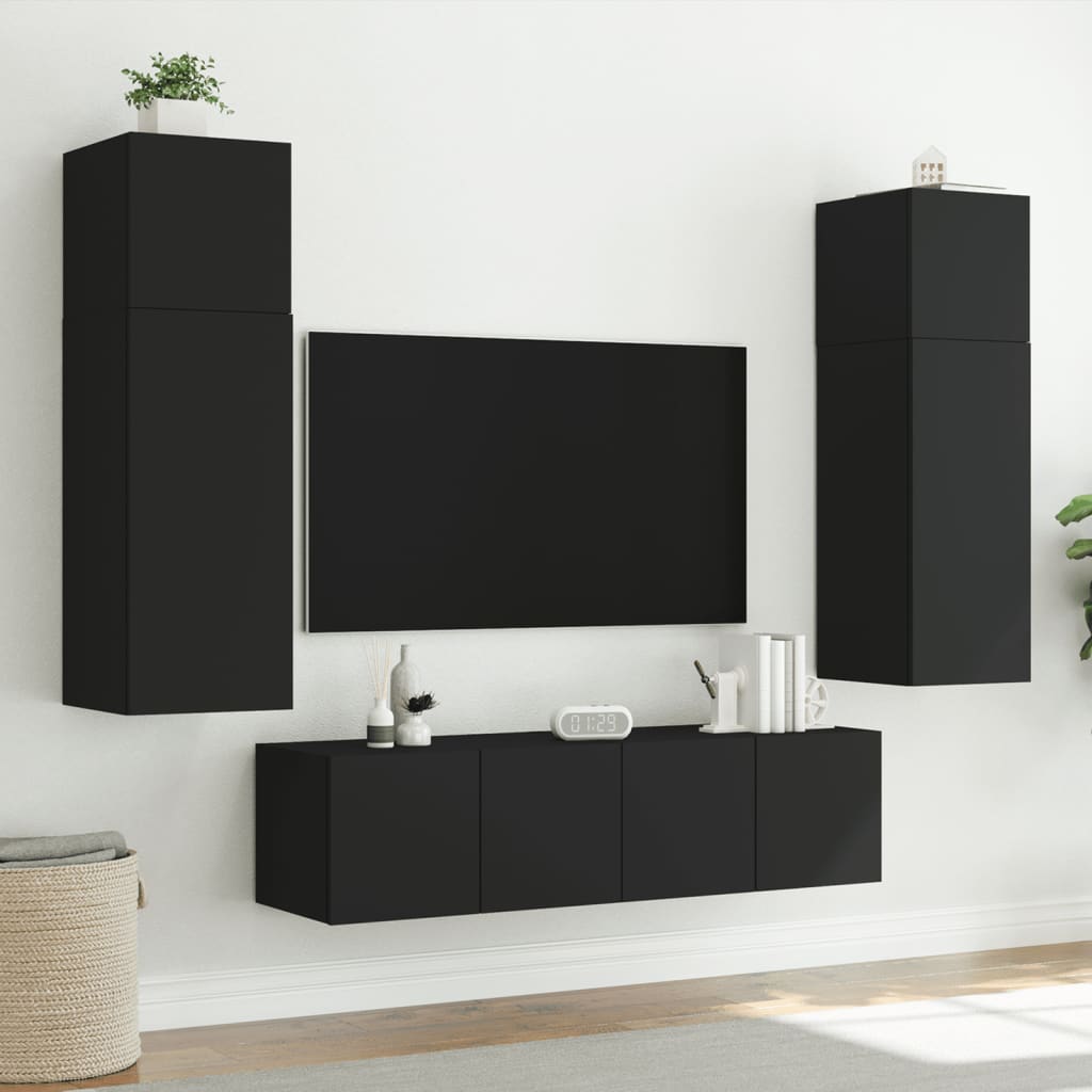 TV-Wandschrank mit LED-Leuchten Schwarz 80x35x31 cm