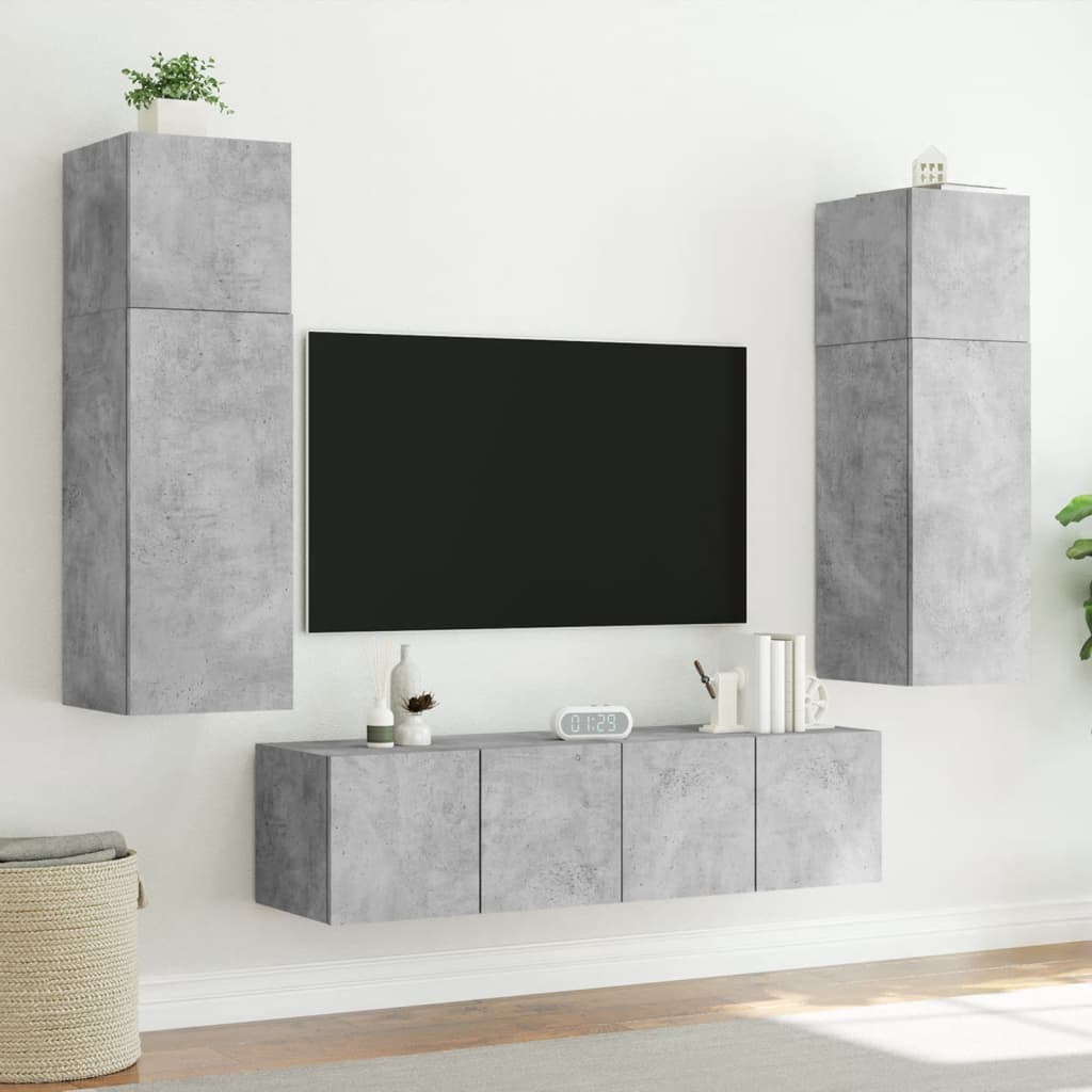 TV-Wandschrank mit LED-Leuchten Betongrau 80x35x31 cm