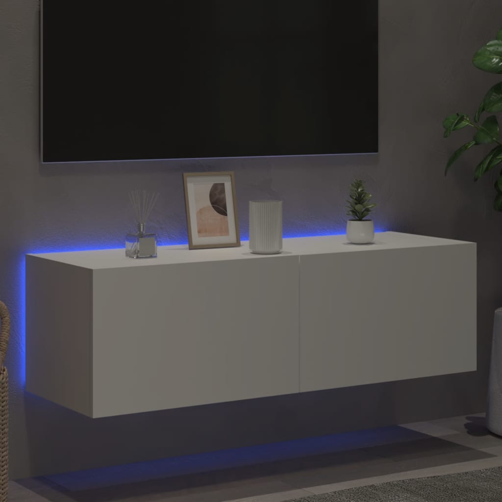 TV-Wandschrank mit LED-Leuchten Weiß 100x35x31 cm