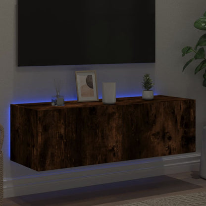 TV-Wandschrank mit LED-Leuchten Räuchereiche 100x35x31 cm