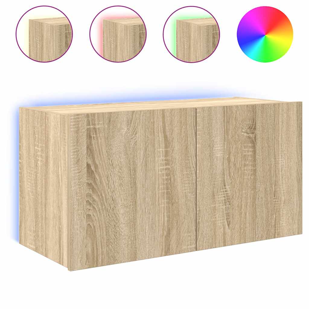 TV-Wandschrank mit LED-Leuchten Sonoma-Eiche 80x35x41 cm