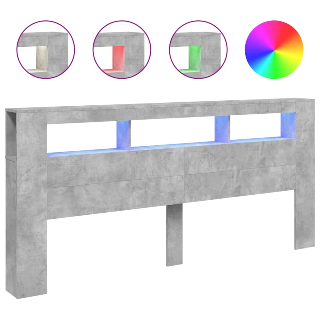LED-Kopfteil Betongrau 220x18,5x103,5 cm Holzwerkstoff