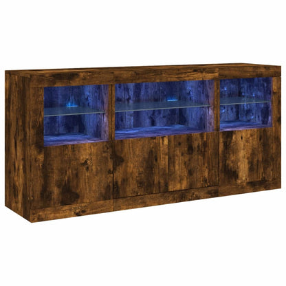 Sideboard mit LED-Leuchten Räuchereiche 142,5x37x67 cm