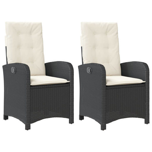 Gartensessel mit Kissen 2 Stk. Verstellbar Schwarz Poly Rattan