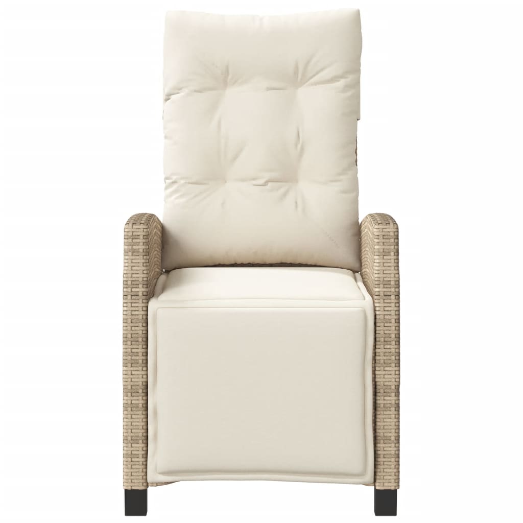 Gartensessel mit Fußteil Verstellbar Beige Poly Rattan