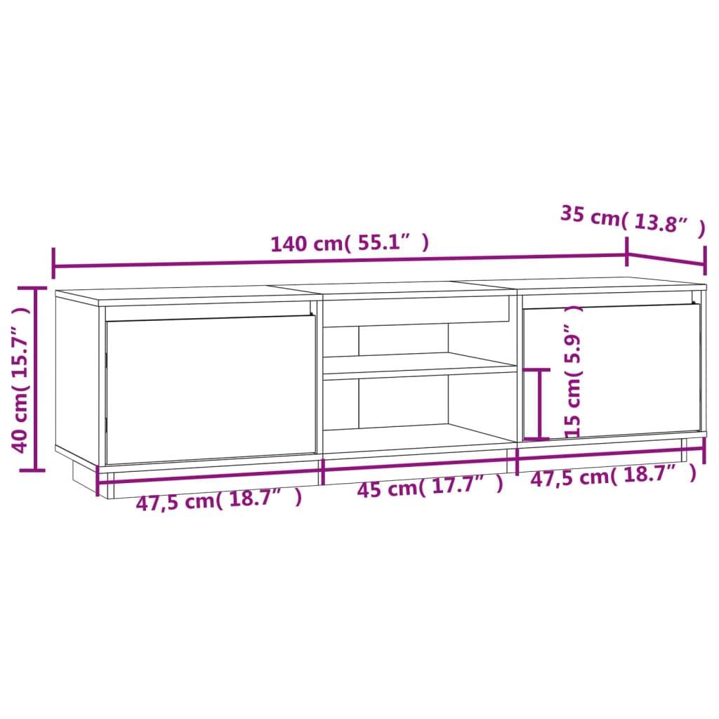 TV-skab Hvid 140x35x40 cm Massiv Fyr