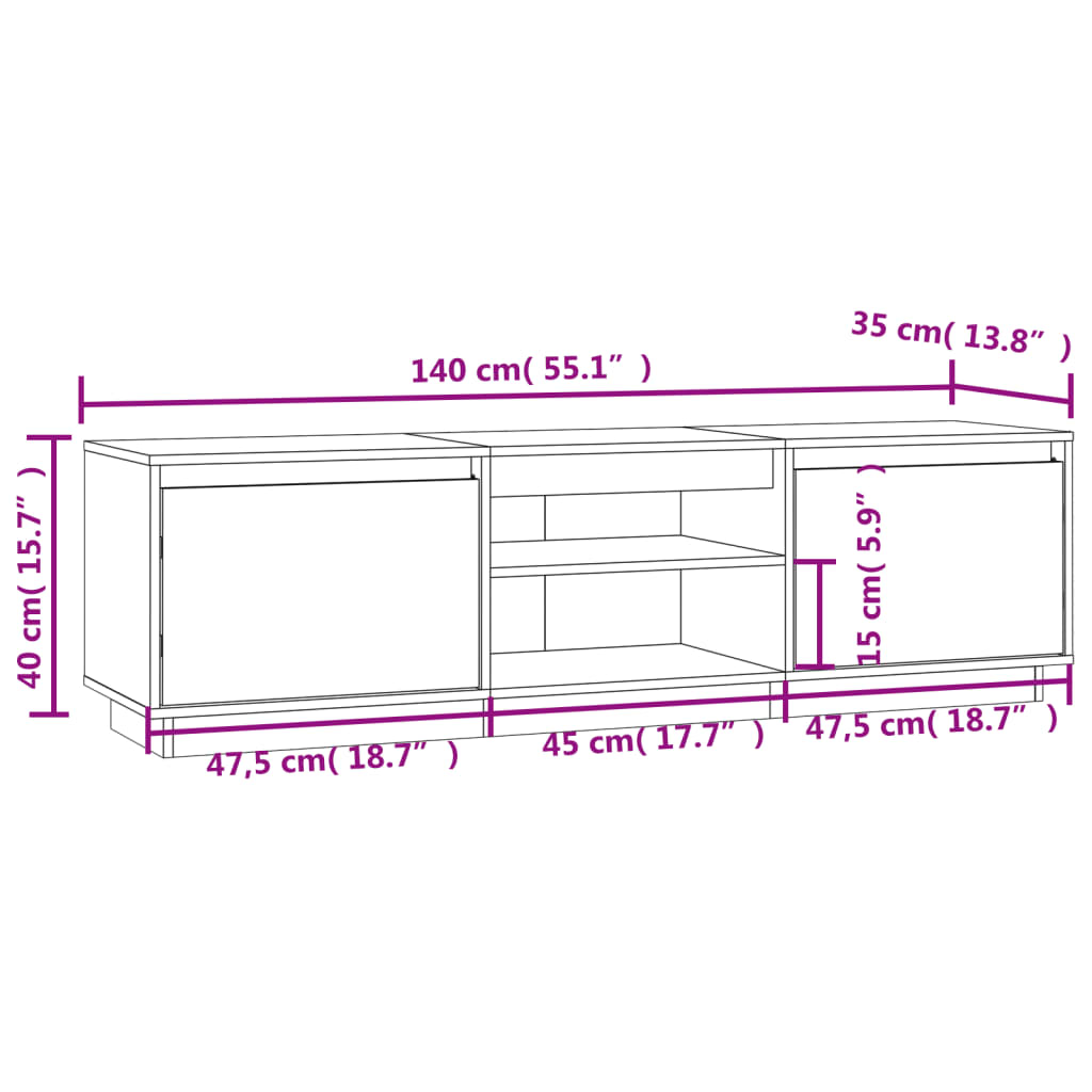 TV-skab Sort 140x35x40 cm Massiv Fyr