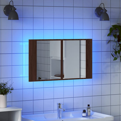 LED-Spiegelschrank Braun Eichen-Optik 80x12x45 cm Acryl