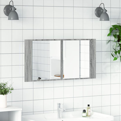 LED-Spiegelschrank Grau Sonoma 90x12x45 cm Acryl