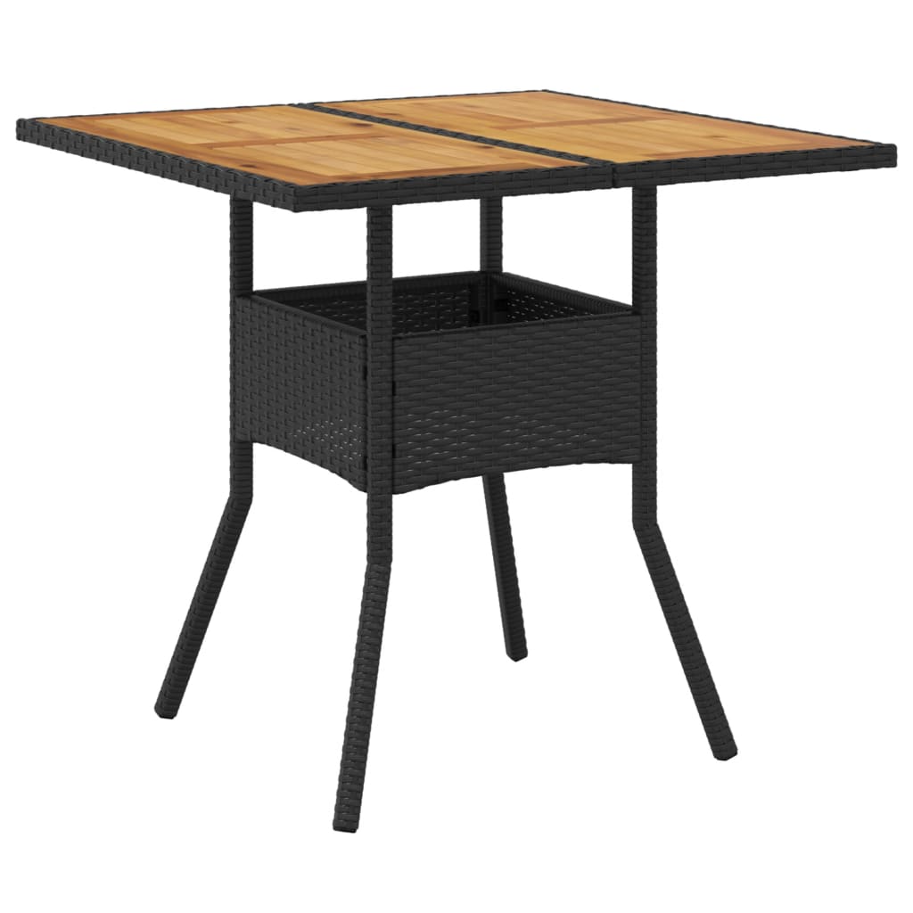 Havebord med træplade Sort 80x80x75 cm Poly Rattan