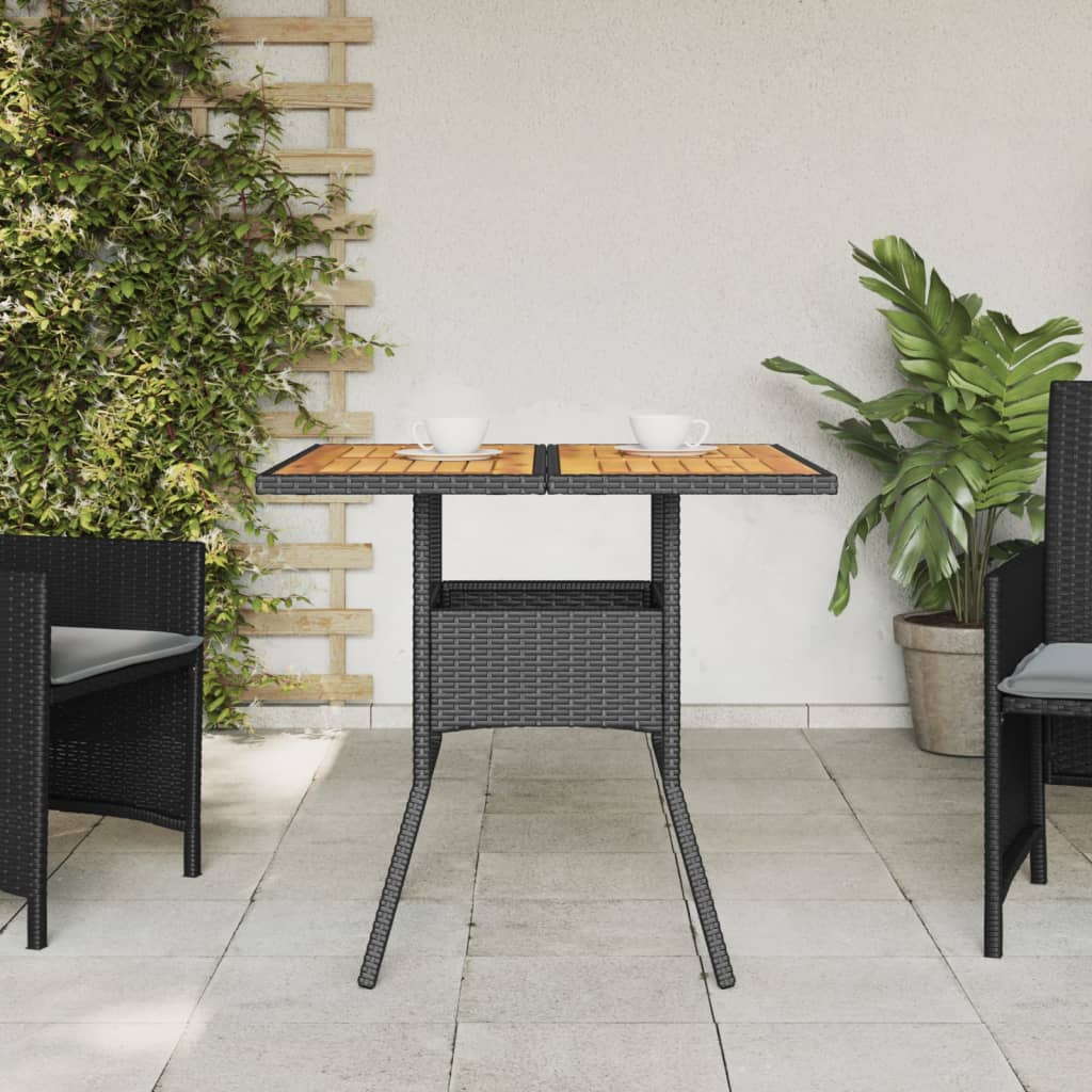 Havebord med træplade Sort 80x80x75 cm Poly Rattan