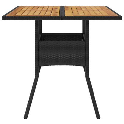 Havebord med træplade Sort 80x80x75 cm Poly Rattan