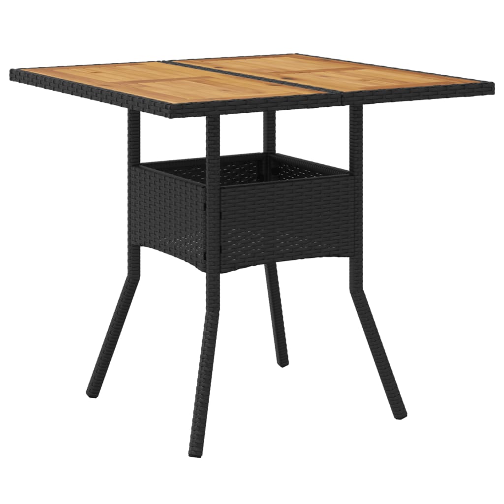 Havebord med træplade Sort 80x80x75 cm Poly Rattan