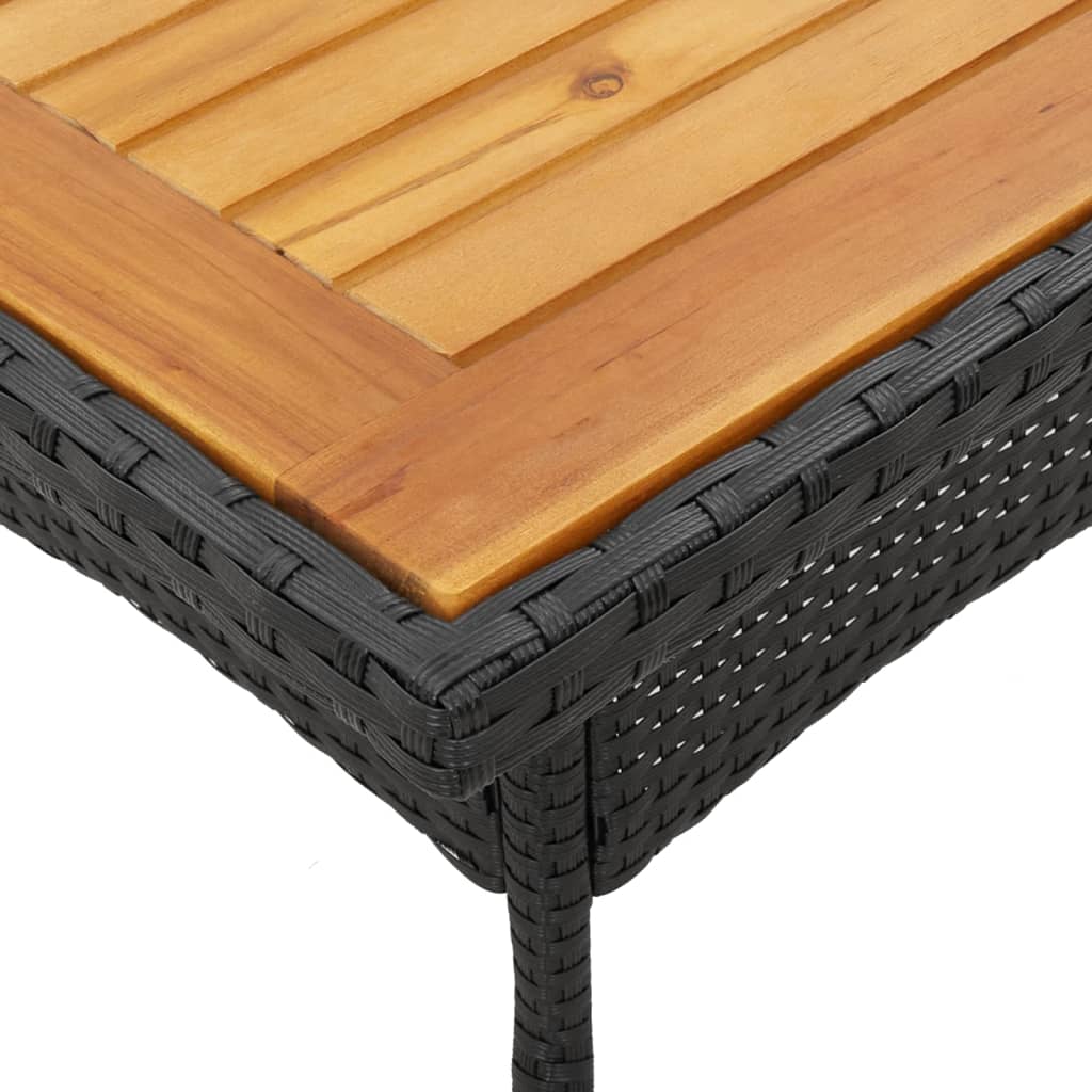 Havebord med træplade Sort 80x80x75 cm Poly Rattan
