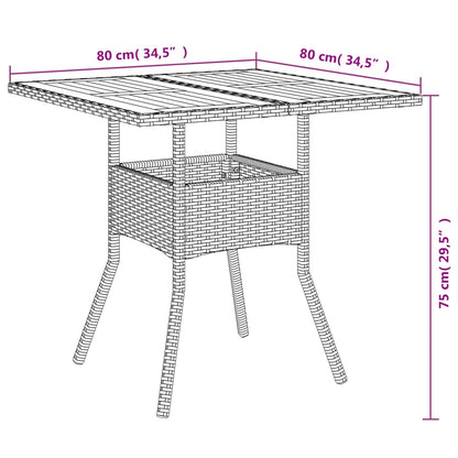 Havebord med træplade Sort 80x80x75 cm Poly Rattan