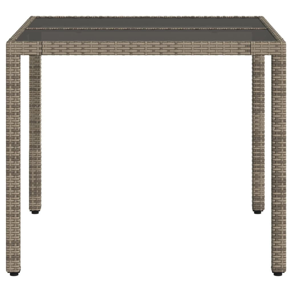 Gartentisch mit Glasplatte Grau 90x90x75 cm Poly Rattan