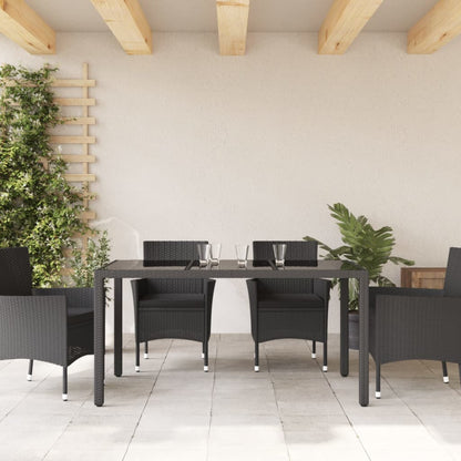 Havebord med glasplade Sort 150x90x75 cm Polyrattan