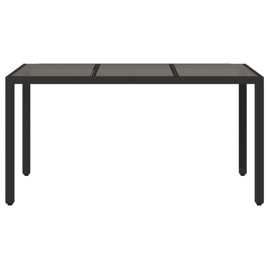 Havebord med glasplade Sort 150x90x75 cm Polyrattan