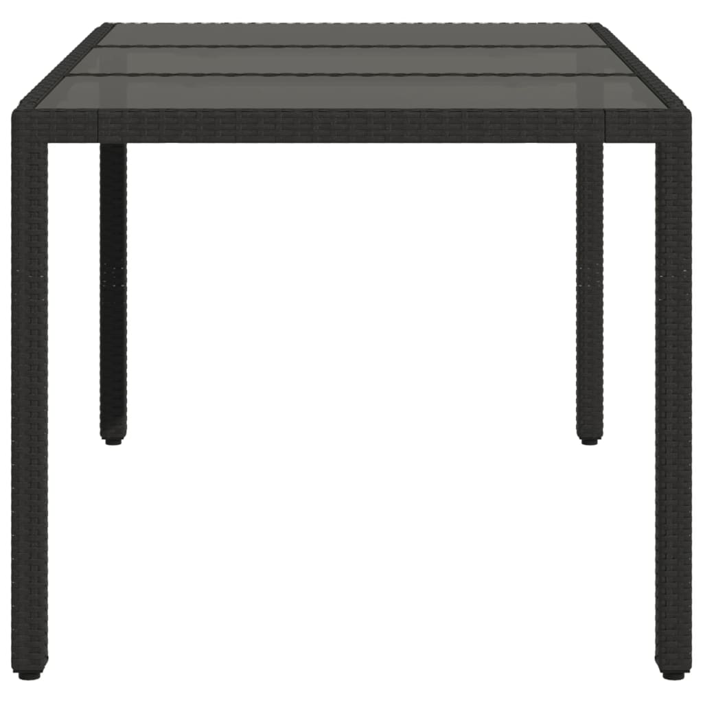 Havebord med glasplade Sort 150x90x75 cm Polyrattan
