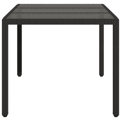Havebord med glasplade Sort 150x90x75 cm Polyrattan