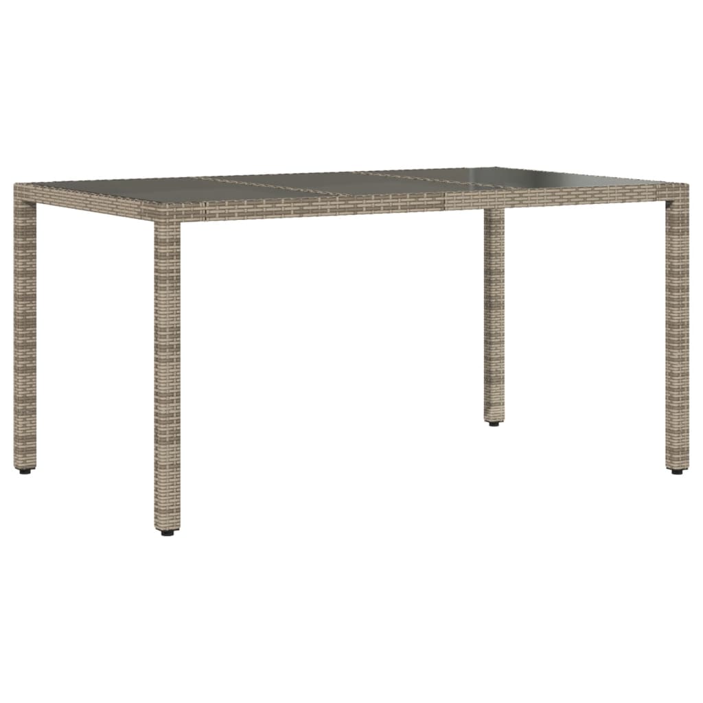 Havebord med glasplade Grå 150x90x75 cm Polyrattan